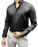 Plain Satin Shirt  - Black