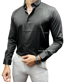 Plain Satin Shirt  - Black