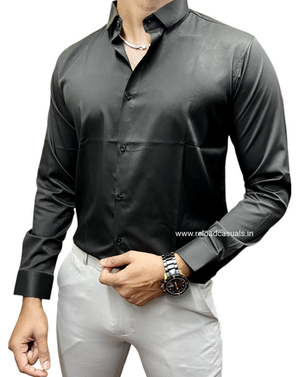 Plain Satin Shirt  - Black