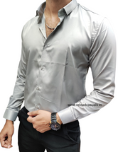 Plain Satin Shirt  - Light Grey