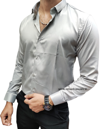 Plain Satin Shirt  - Light Grey