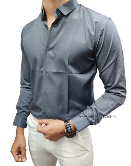 Plain Satin Shirt  - Dark Grey