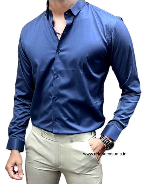 Plain Satin Shirt - Navy Blue – Byzantic