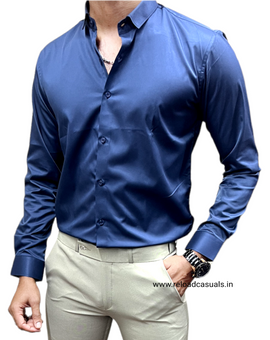 Plain Satin Shirt  - Navy Blue