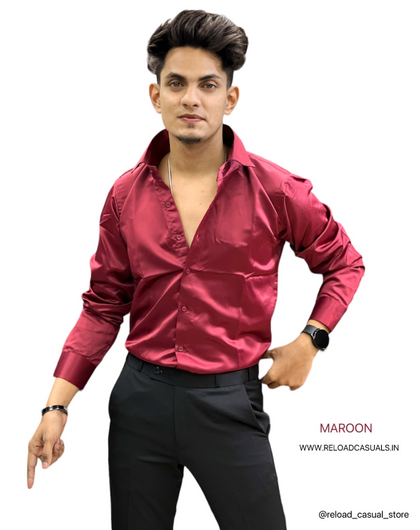 Plain Satin Shirt  - Maroon