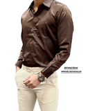 Plain Satin Shirt  - Brown