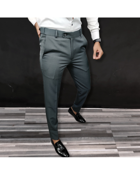 Solid Color Cotton Lycra Pant in Dark Grey : BMX53